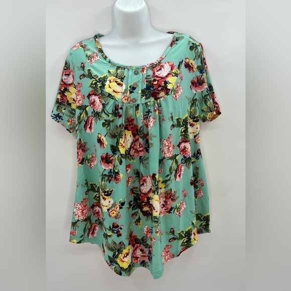 CPOKRTWSO Women's Plus Size Short Sleeve Tunic Top Floral Henley shirt Casual Bl - Picture 2 of 8